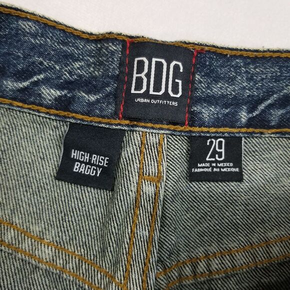Urban Outfitters BDG Jeans Womens 29 Blue High Rise Baggy Skater Acid Distressed - Picture 5 of 12